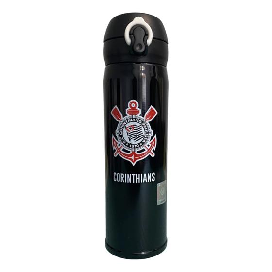 Imagem de Garrafa Térmica 420ml Corinthians  Aço Inox C/ Tampa Trava Click Quente/Frio - Oficial E Licenciado