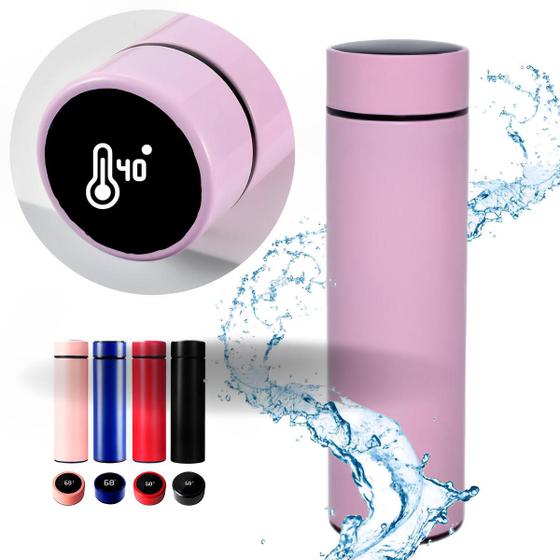 Imagem de Garrafa Térmica 480ml Com Sensor LED Termômetro Temperatura Tampa Digital Display Aço Inoxidável - GARRAFA LED TERMOMETRO LILÁS PASTEL