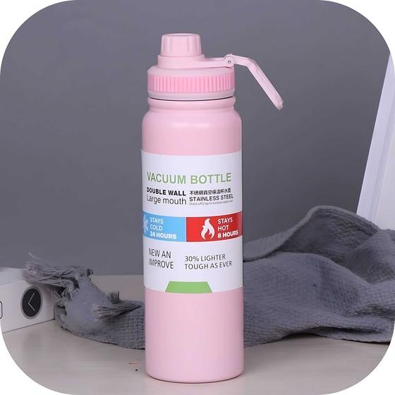 Imagem de Garrafa Térmica Aço Inox Portátil 769ml isolamento duplo Café Suco Água Academia viagem treino esportes Camping