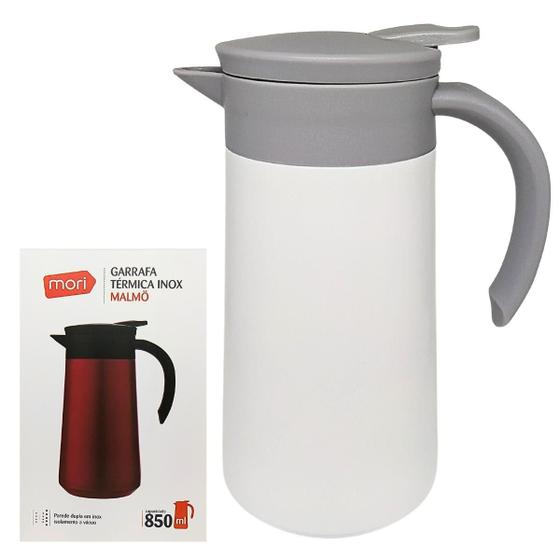 Imagem de Garrafa Térmica Branca Minimalista Inox 850ml Malmo Mori