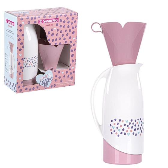 Imagem de Garrafa Térmica Bule Branco Rosa 1L com Suporte Filtro Café