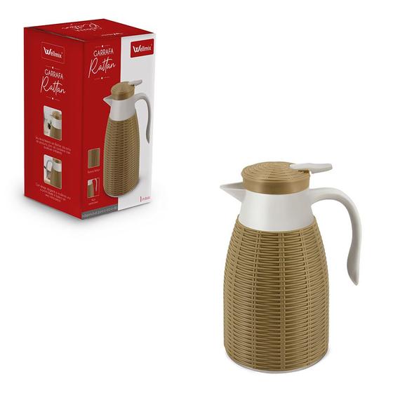 Imagem de Garrafa Termica Cafe Cha Luxo 1l De Rattan Palha Wellmix