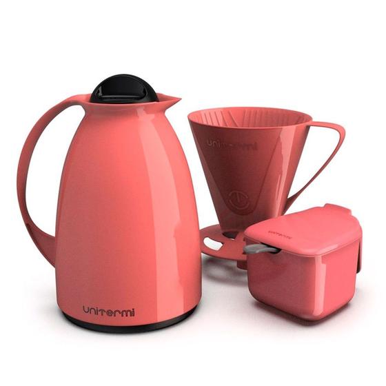 Imagem de Garrafa Termica Café Kit Pratico Açucareiro + Suporte Filtro Cor Rosa