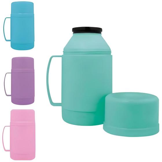 Imagem de Garrafa Térmica Café pequena 500ml Alta Qualidade Ampola de Vidro Polipropileno Virgem Cor Pastel Roxa Verde Azul Rosa