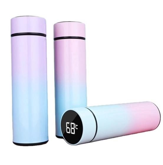 Imagem de Garrafa Térmica com Termômetro Temperatura Led Digital Display Aço Inoxidável 500ml Colorida