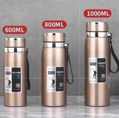 Imagem de Garrafa Térmica de Água 600ml ou 1000ml Inox Com Infusor Prata Dourada Café Parede Dupla Com Alça