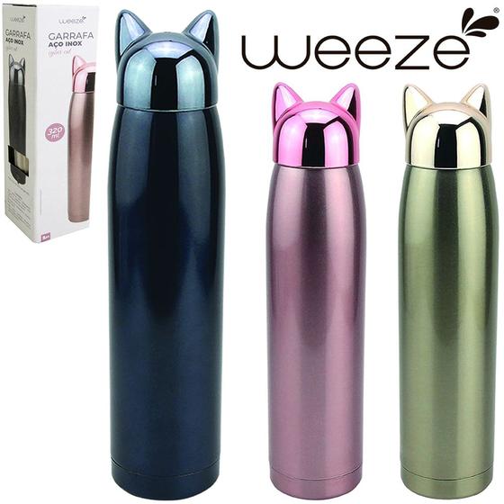 Imagem de Garrafa termica de inox gato cyber cat com parede dupla + alca de silicone weeze 320ml