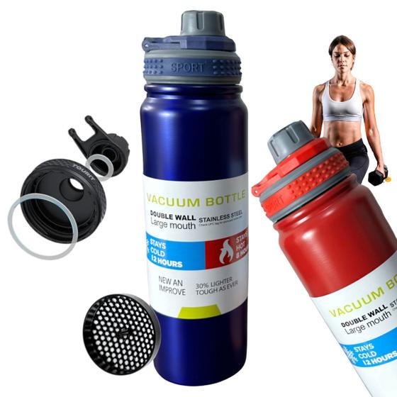 Imagem de Garrafa térmica esportiva 800ml, aço inoxidável 18/8, design ergonômico com tampa antifuga,  mantém líquidos frios por 12h e quentes por 6h,  perfeita