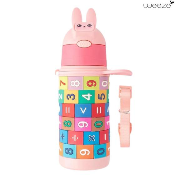 Imagem de Garrafa Térmica Infantil Aço Inox Com Canudo E Números 350Ml