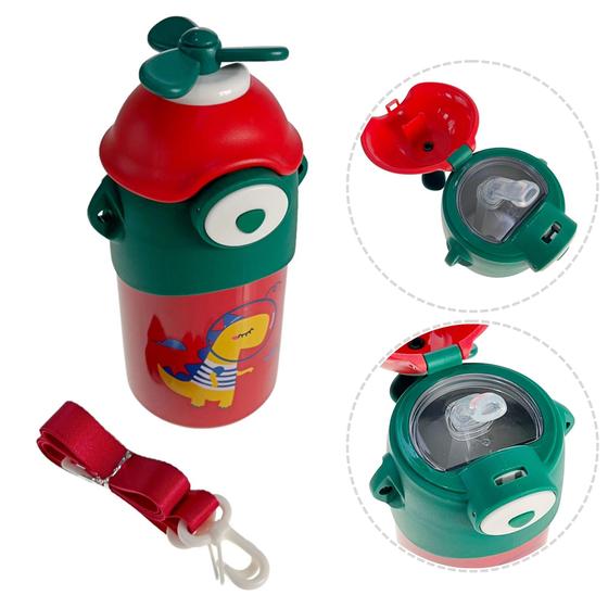 Imagem de Garrafa Térmica Infantil Com Canudo E Alça 550ml Garrafinha Squeeze Escolar Quente Frio Aço Inox