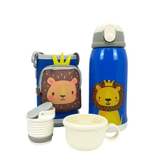 Imagem de Garrafa térmica infantil De Inox Canudo Silicone Água 550ml Alça Squeeze Parede Dupla Trava Água Suco Escolar Garrafinha