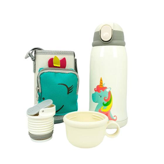 Imagem de Garrafa térmica infantil De Inox Canudo Silicone Água 550ml Alça Squeeze Parede Dupla Trava Água Suco Escolar Garrafinha