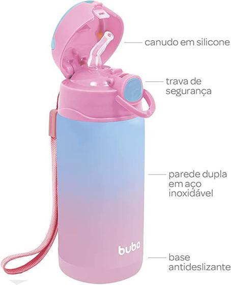 Garrafa Térmica Infantil Inox Com Canudo 400ml Buba Baby Bicolor Rosa ...