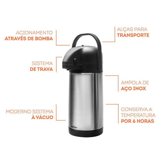 Garrafa Térmica Inox 3,0 Litros Brinox Menor preço em Garrafa Térmica Inox 3,0 Litros Brinox