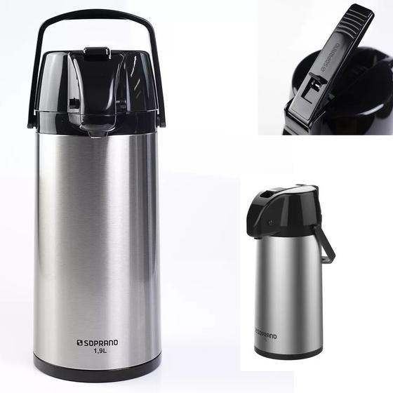 Garrafa Termica Inox Café Chá Agua 1,9L Pressão Preto Soprano Menor preço em Garrafa Termica Inox Café Chá Agua 1,9L Pressão Preto Soprano