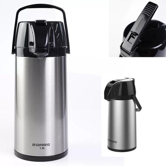 Imagem de Garrafa Termica Inox Café Chá Agua 1,9L Pressão Preto Soprano