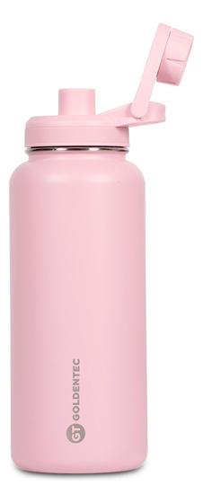Imagem de Garrafa Térmica Inox Goldentec 1000ml para bebidas quentes ou frias com tampa com bico e base emborrachada - Rosa Claro