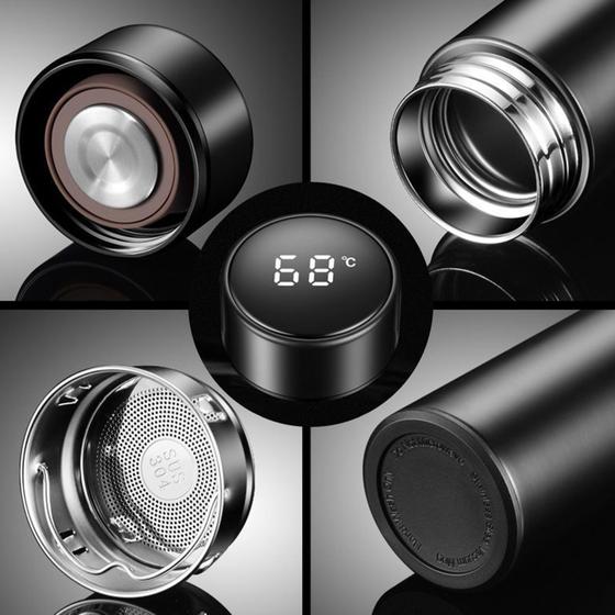 Imagem de Garrafa Térmica Inox Inteligente com Medidor de Temperatura em LED Isolamento Térmico de 4 Camadas e Bateria de Longa Du