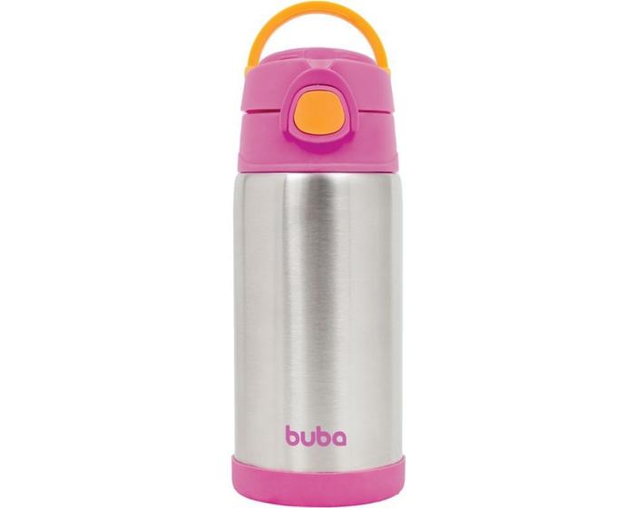 Imagem de Garrafa térmica inox parede dupla com canudo rosa 400ml buba