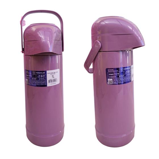 Imagem de Garrafa térmica Magic Pump 1L Lilás Connect em plástico com Bomba de Pressão Termolar 57182