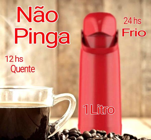 Imagem de Garrafa térmica pressão 1L Magic Pump Termolar vermelha chá café chimarrão tereré bebidas quentes 