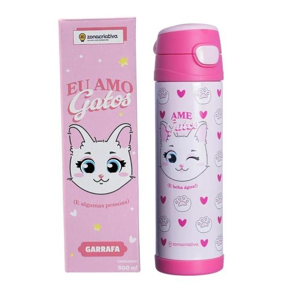 Imagem de Garrafa Térmica Top Handle 500Ml Eu Amo Gatos Zona Criativa