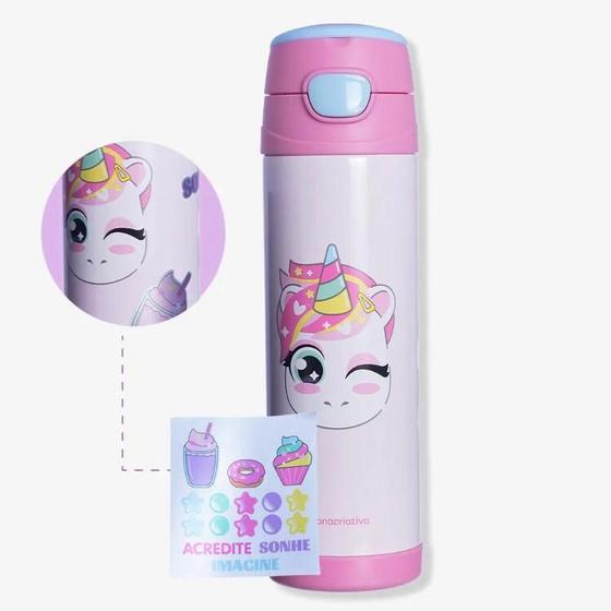 Imagem de Garrafa Térmica Top Handle Com Adesivos Unicórnio 500ml