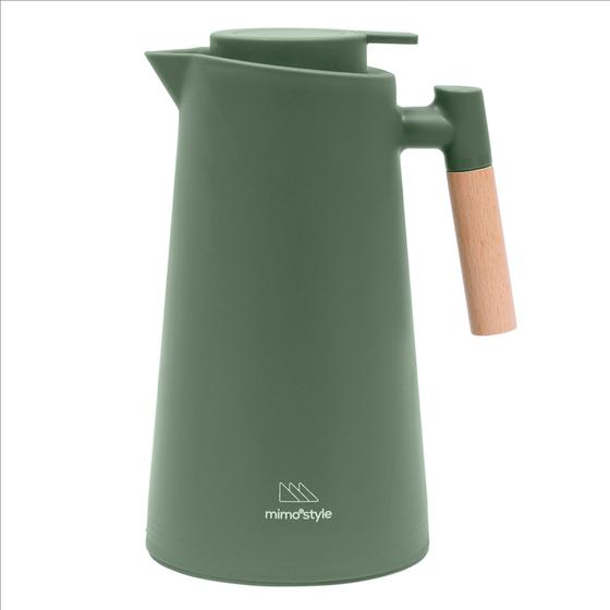 Imagem de Garrafa Termica Verde Jade Com Vedação Cabo Madeira 1L Para Cha/Cafe  - Mimo Style