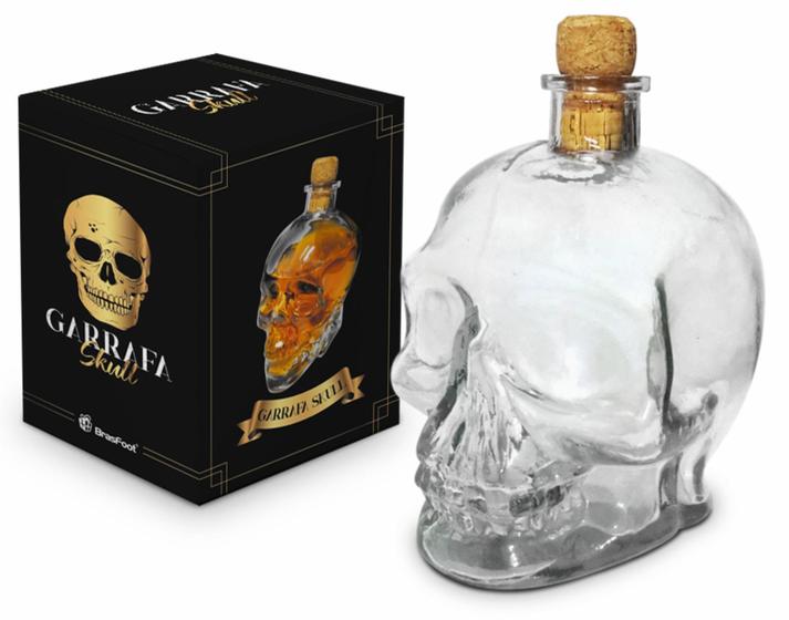 Imagem de Garrafa Vidro 750ml Caveira Skull Viking Whisky Vodka Pinga - Brasfoot