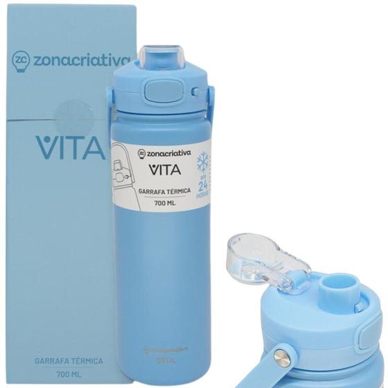 Imagem de Garrafa Vita Acqua Térmica  Azul 700ml Com Alça Trava Segurança - Zona Criativa