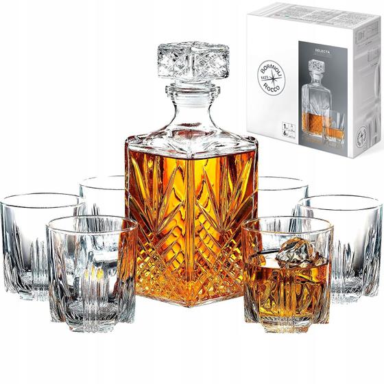 Imagem de Garrafa Whisky Licor Bar 1L Vidro + Kit Jogo Copos 280ml 6un