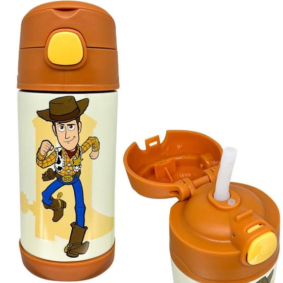 Imagem de Garrafa Xerife Wood Térmica Quente Gelada Infantil Com Canudo De Silicone 300ML Oficial Toy Story Disney