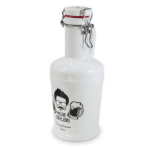 Imagem de Garrafão Growler para Choop Cerveja Cerâmica Branco Bigode de Espuma 1 litro - Ceraflame