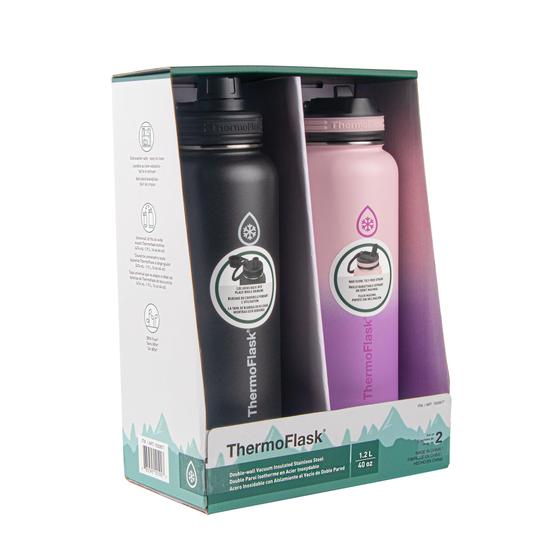 Imagem de Garrafas de água Thermoflask de aço inoxidável de 1,2 L com palha, pacote com 2 unidades
