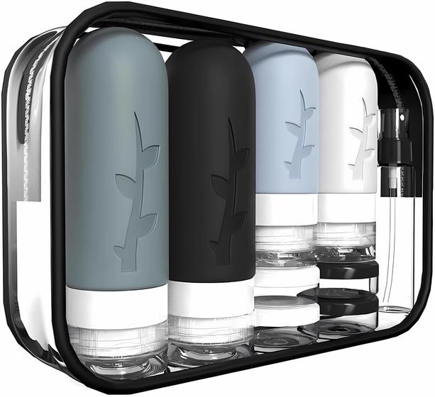 Imagem de Garrafas de Viagem Tocelffe de Silicone (90ml/60ml) - Pacote com 18 Unidades e Bolsa