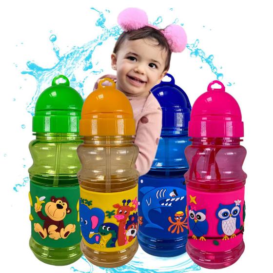 Imagem de Garrafinha Agua Infantil 420 Ml Canudo Menino Menina Lindas