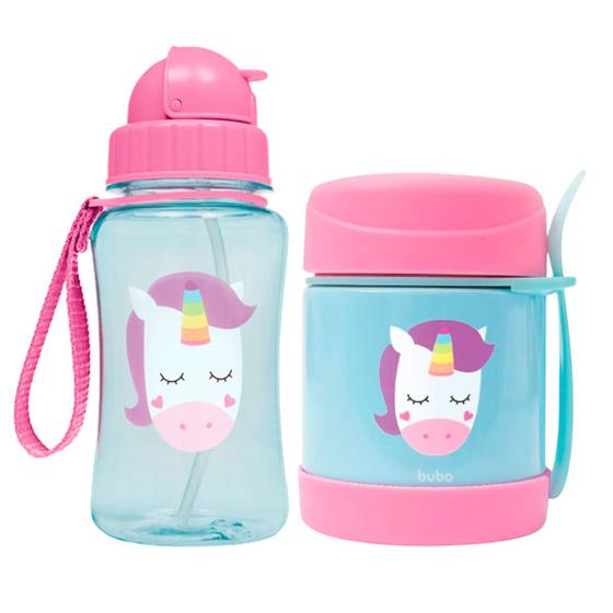 Imagem de Garrafinha Com Canudo De Silicone Fun 350ml Com Tampa Flip-Top E Alça De Segurança Pote Térmico Animal Fun Unicornio