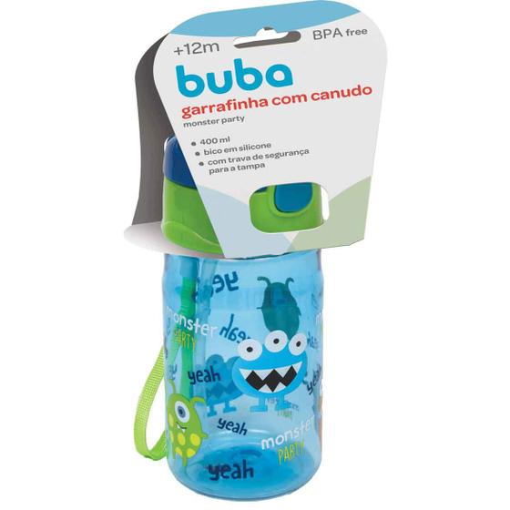 Imagem de Garrafinha Com Canudo Monster Party 400ml Azul - Buba