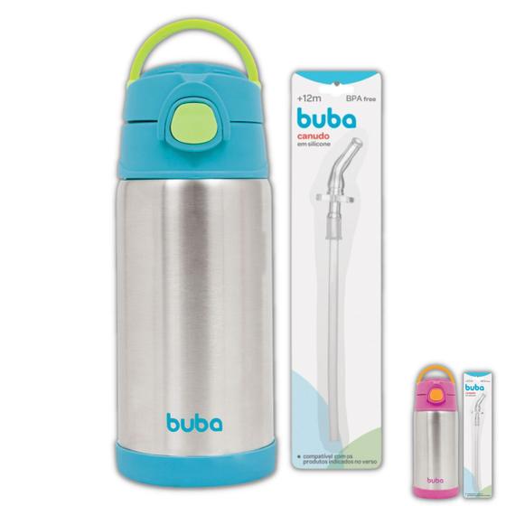 Imagem de Garrafinha copo termico infantil bebe 400 ml parede dupla com canudo extra silicone