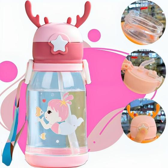 Imagem de Garrafinha de água infantil 600ml com canudo de silicone