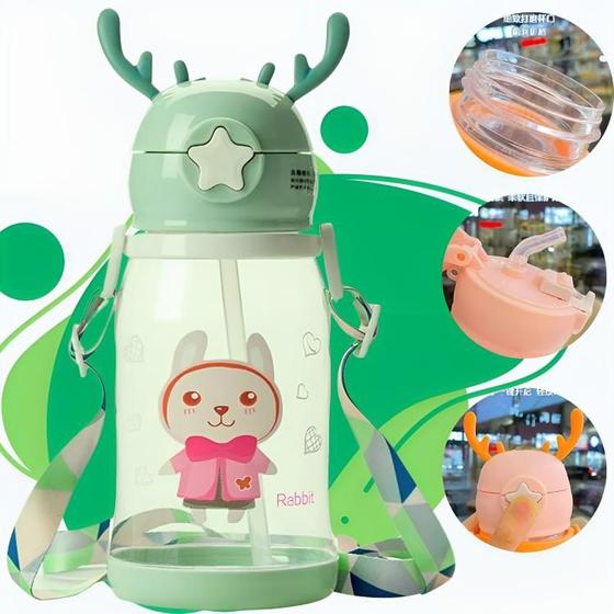 Imagem de Garrafinha de água infantil 600ml com canudo de silicone