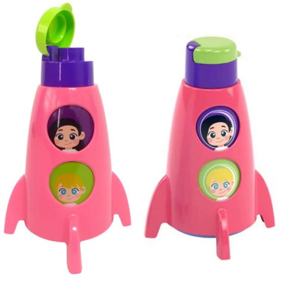 Imagem de Garrafinha de Foguete Infantil com Janelinhas 320ml  Meninas - Kit com 2