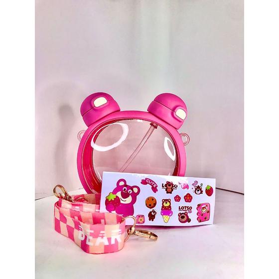 Imagem de Garrafinha infantil decorativa fofa ursinho com cordão dois bicos 750ml exclusivo