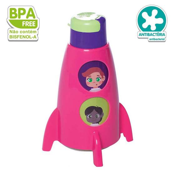 Imagem de Garrafinha Infantil Escolar Menina Garrafa Foguete 320ml