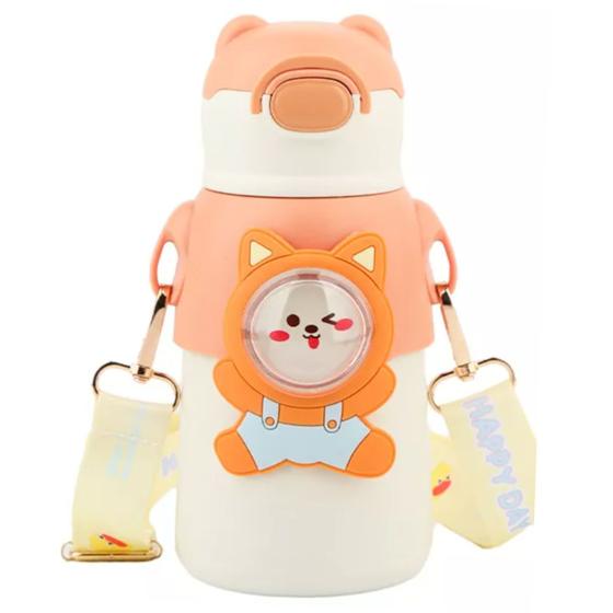 Imagem de Garrafinha Térmica Infantil Luck Canudo de Silicone alumínio Com Alça e Canudo 520ml