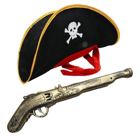 Imagem de Garrucha E Chapéu Pirata Capitão Fantasia Halloween