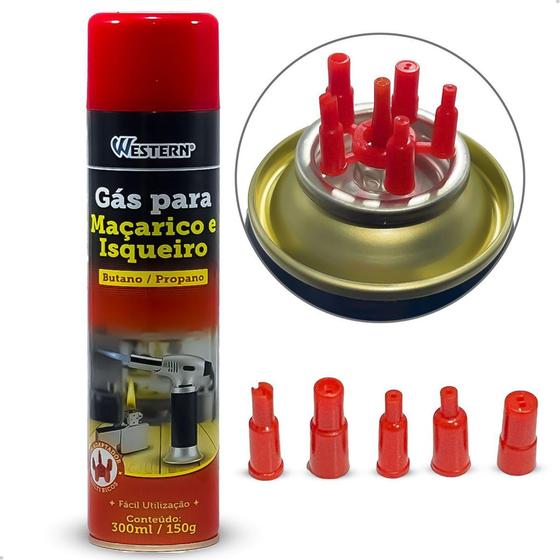 Imagem de Gás Butano Refil Maçaricos Isqueiros 5 Adaptadores - Western