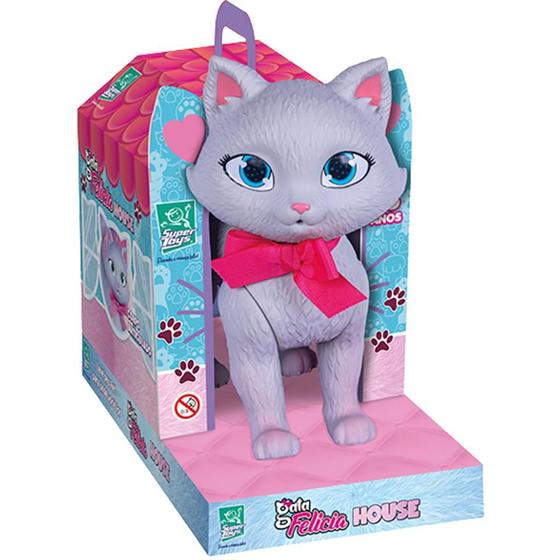 Imagem de Gata De Brinquedo Cinza Em Vinil Macia Gatinha Felicia House - Super Toys