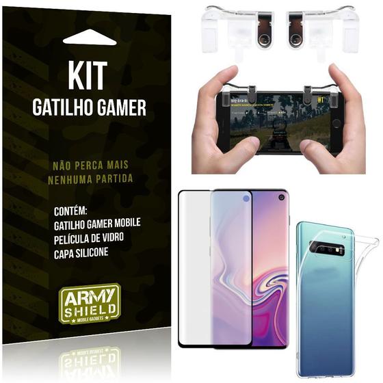 Imagem de Gatilho Gamer Samsung Galaxy S10 Gatilho + Capa Silicone + Película Vidro - Armyshield