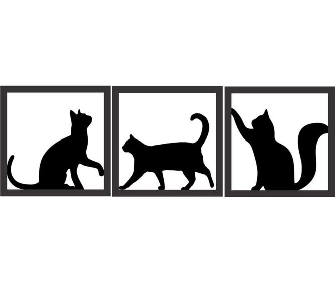 Imagem de Gato 3 Quadros PET 15cm cada Decoração Gatinhos MDF 3 gatos